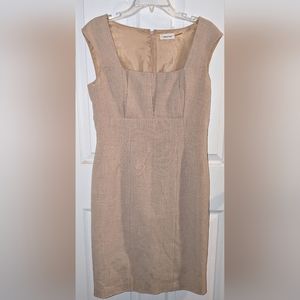 Calvin Klein Tan Linen Sleeveless Lined Dress Size 10